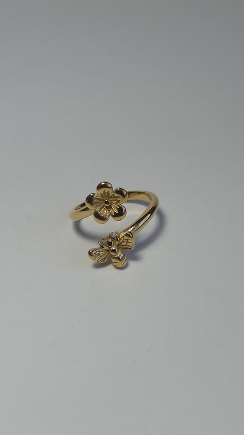 Anillo ajustable flor y abeja