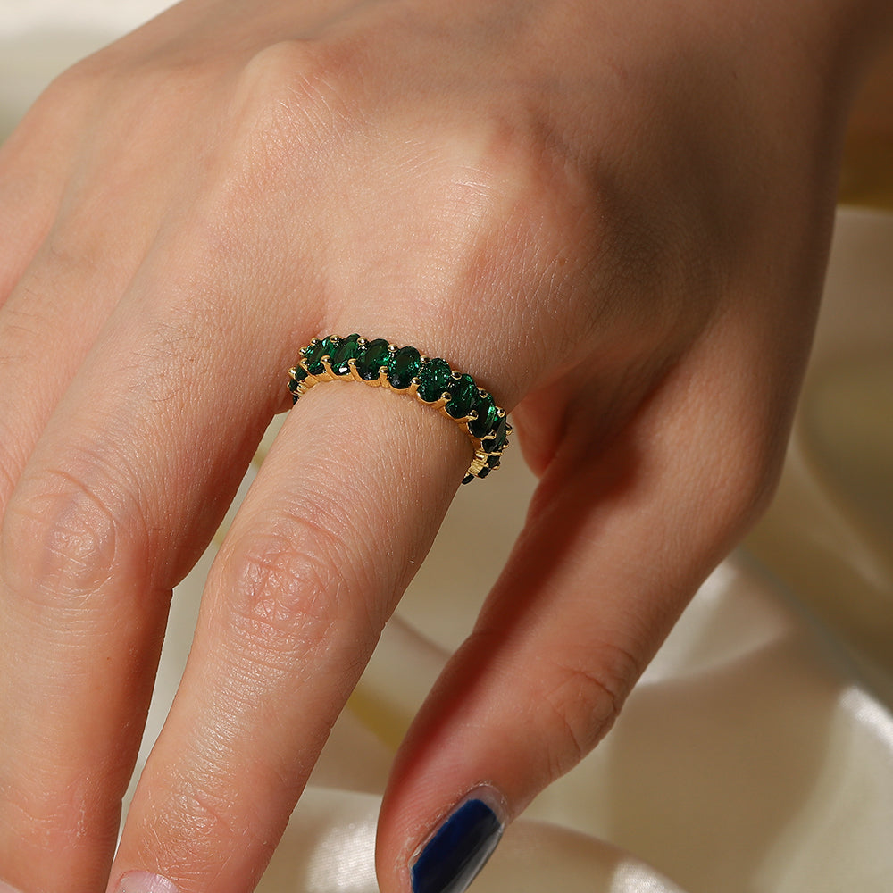 Anillos ajustables con circonita verde y rosada