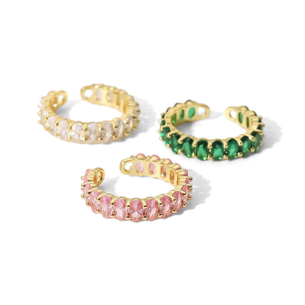 Anillos ajustables con circonita verde y rosada