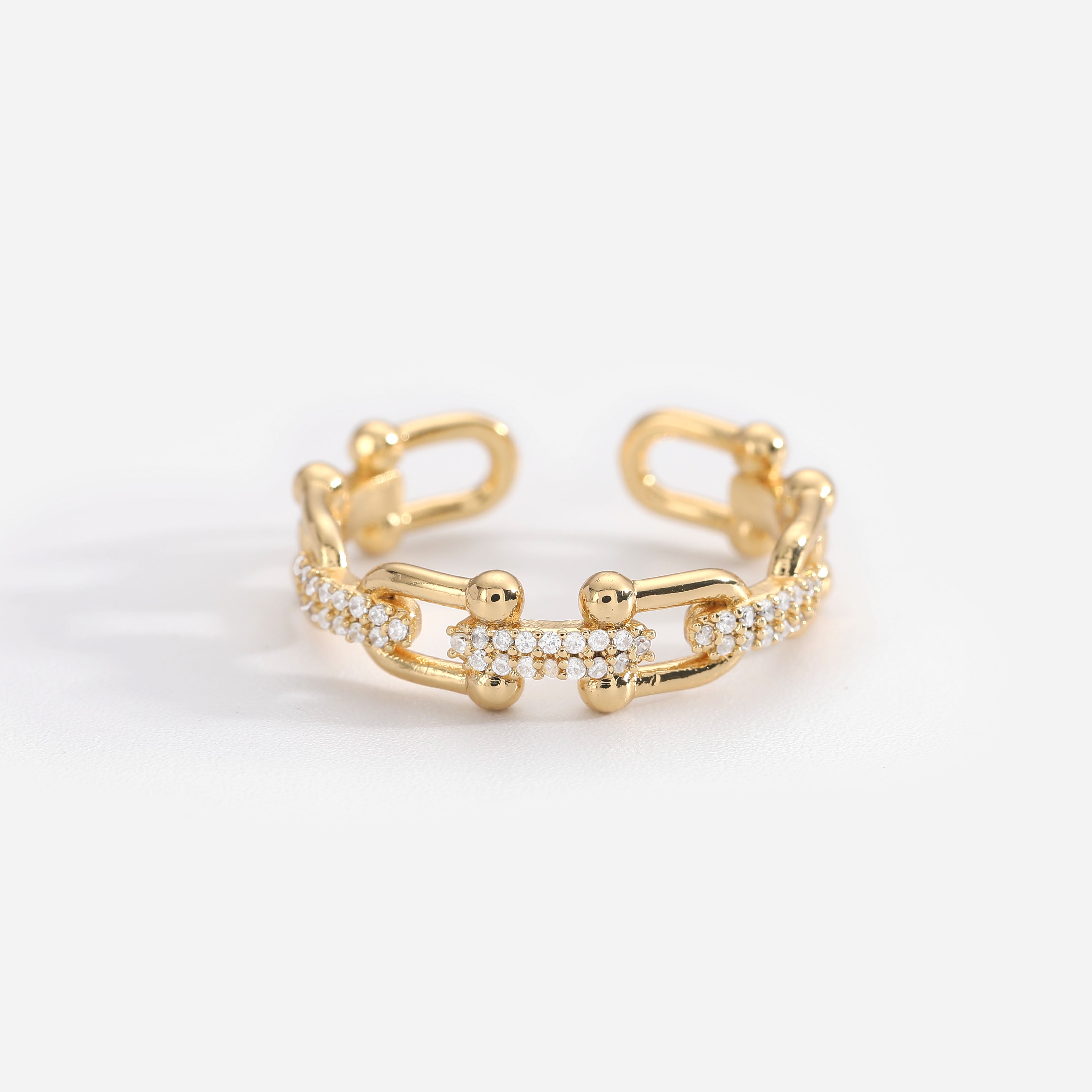Anillos circonita cúbica, con diseño de cadena en forma de U y cierre