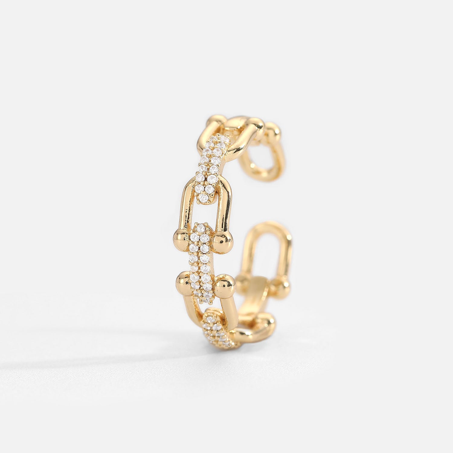 Anillos circonita cúbica, con diseño de cadena en forma de U y cierre