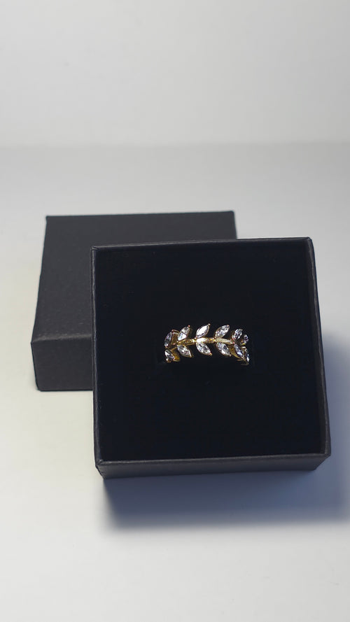 Anillos ajustables de circonita cúbica blanca con diseño de hoja de rama