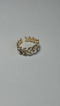 Anillos ajustables de circonita cúbica blanca con diseño de hoja de rama
