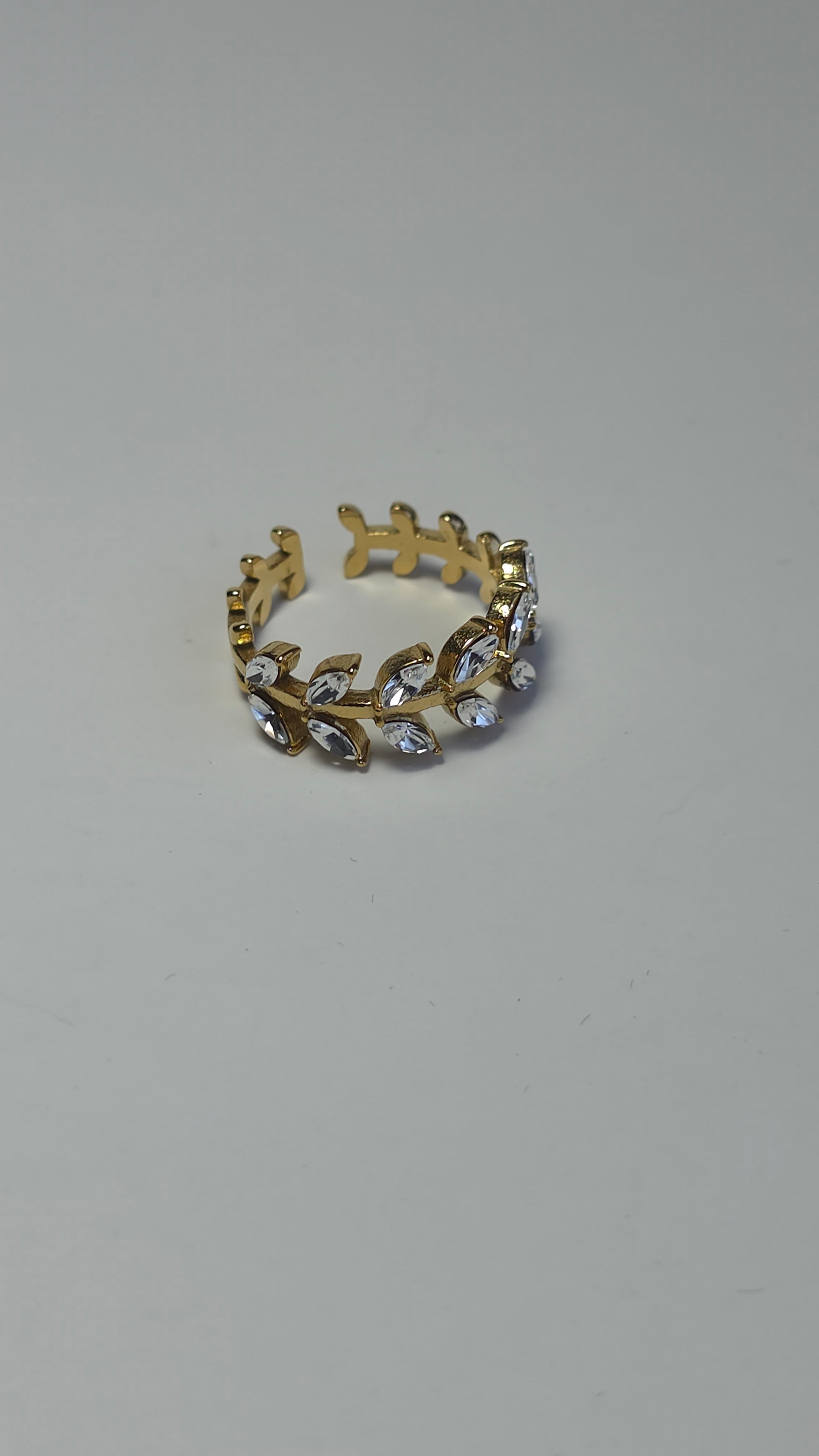 Anillos ajustables de circonita cúbica blanca con diseño de hoja de rama